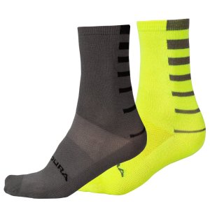 Endura Coolmax® Stripe Socken (Doppelpack): Neon-Gelb - L-XL